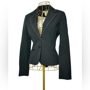 White House Black Market Charcoal Black Fitted Blazer, Contrasting Stitching, 0